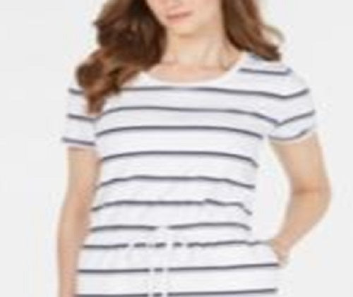 Vestido feminino listrado com cordão e felpudo Charter Club, branco, tamanho pequeno GG