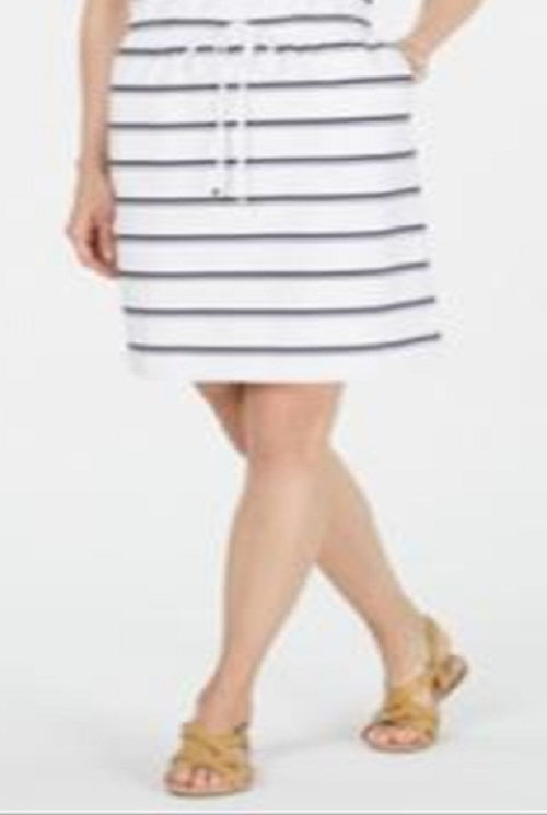 Vestido feminino listrado com cordão e felpudo Charter Club, branco, tamanho pequeno GG