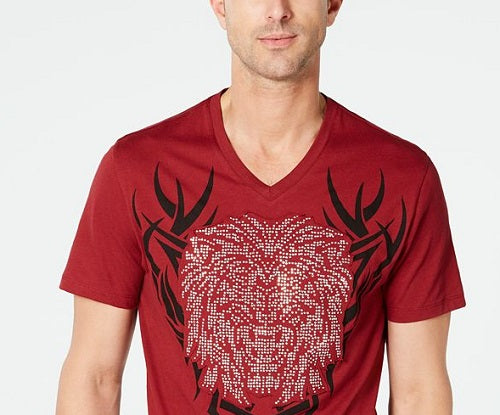 Camiseta masculina com strass e leão da INC International Concepts, vermelha, tamanho XX-G