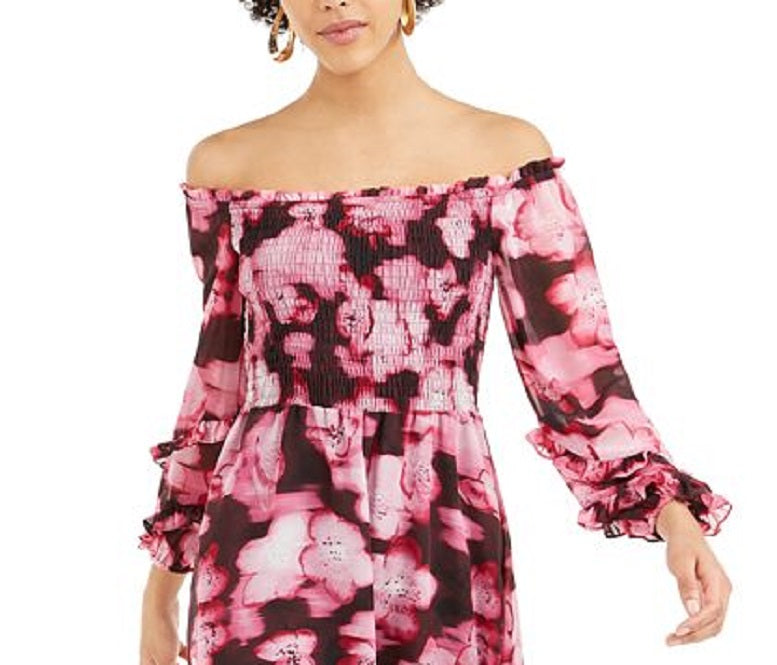 Vestido curto feminino Bar III com babados e ombros de fora, vermelho, tamanho XX-G
