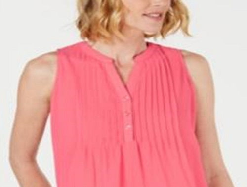 Blusa feminina sem mangas Charter Club Pintuck rosa tamanho grande