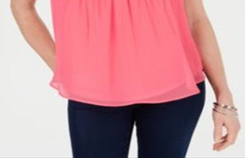 Blusa feminina sem mangas Charter Club Pintuck rosa tamanho grande
