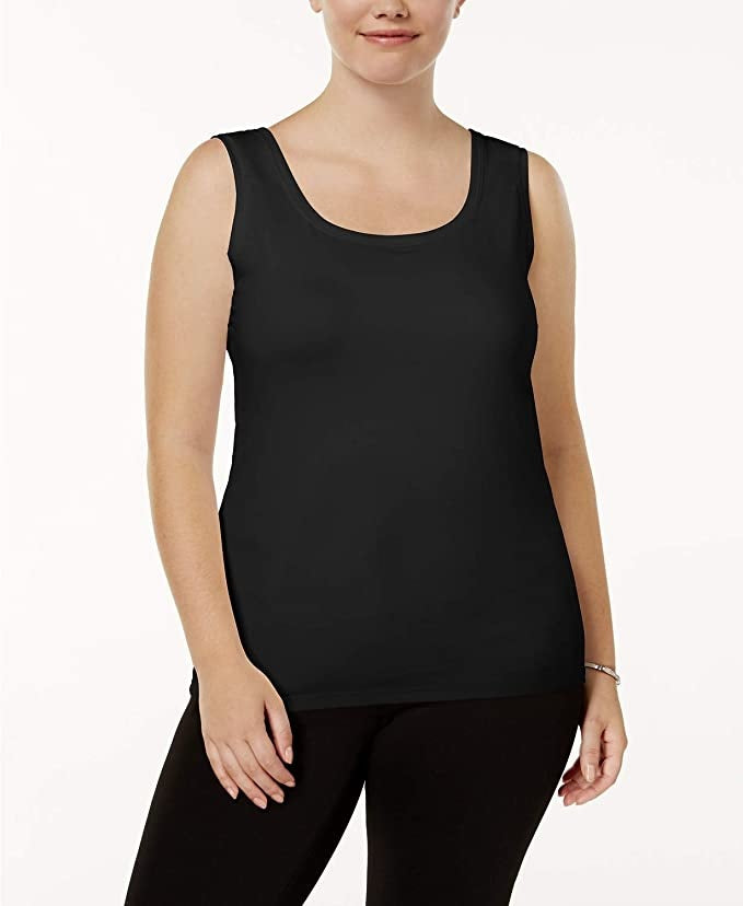 Blusa feminina Alfani azul-petróleo sem mangas com decote redondo, preta, tamanho pequeno