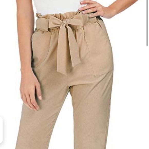 Calça feminina Paperbag com pregas frontais, tamanho XX-G, marrom, da Maison Jules
