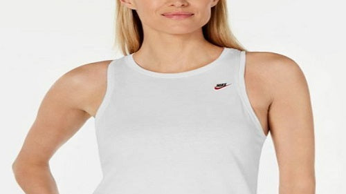 Camiseta regata Nike Sportswear feminina de algodão com costas nadador, branca, tamanho extragrande
