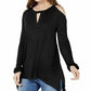 INC International Concepts Top Feminino Azul-petróleo com Ombros Rebaixados e Manga Longa e Gola Redonda, Preto, Tamanho X-G