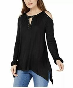 INC International Concepts Top Feminino Azul-petróleo com Ombros Rebaixados e Manga Longa e Gola Redonda, Preto, Tamanho X-G