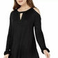 INC International Concepts Top Feminino Azul-petróleo com Ombros Rebaixados e Manga Longa e Gola Redonda, Preto, Tamanho X-G