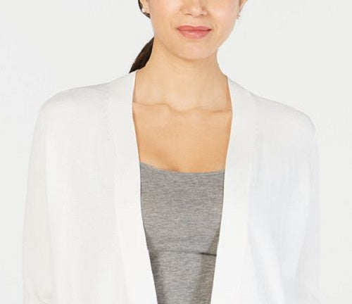 Cardigan feminino de malha texturizada aberto Charter Club, tamanho pequeno, branco