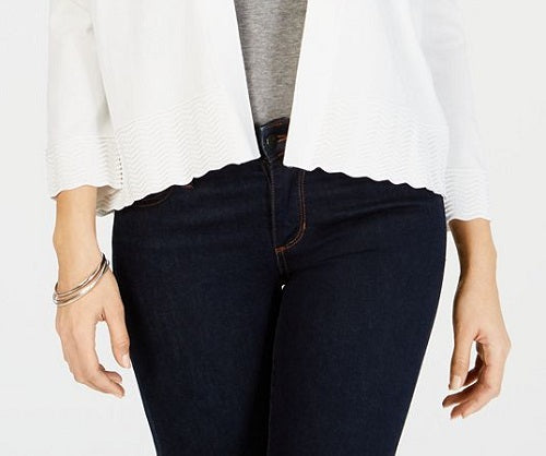 Cardigan feminino de malha texturizada aberto Charter Club, tamanho pequeno, branco