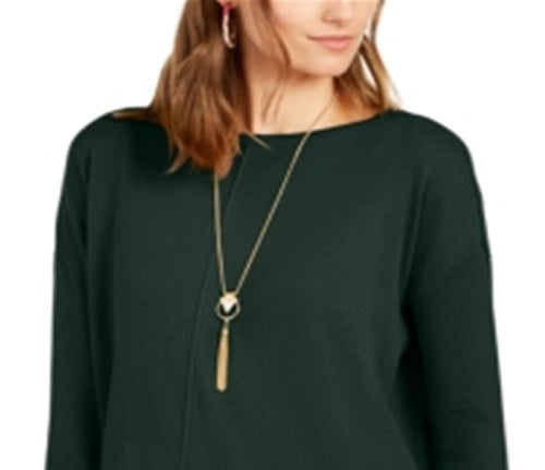 Suéter túnica feminino com costura frontal, verde, tamanho X-S