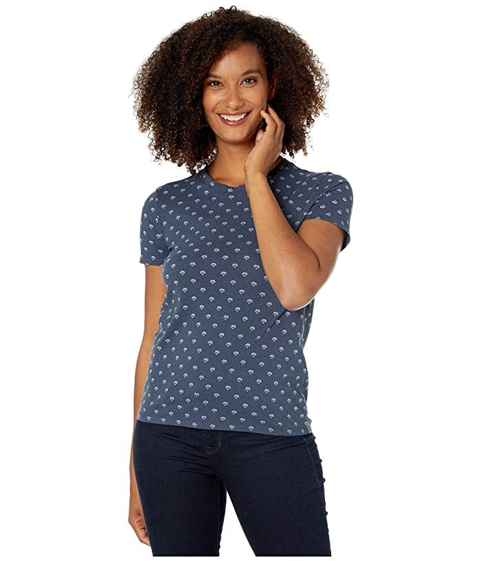 Camiseta feminina com estampa floral e gola redonda Lucky Brand, azul, tamanho grande