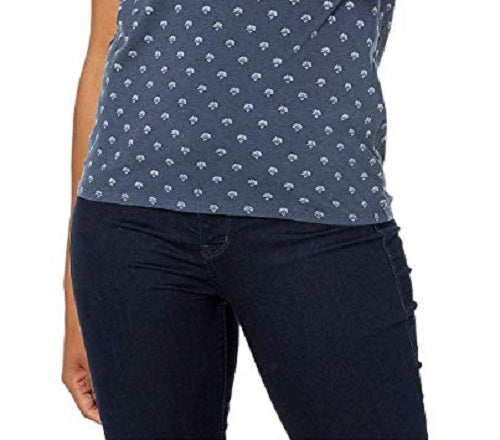 Camiseta feminina com estampa floral e gola redonda Lucky Brand, azul, tamanho grande