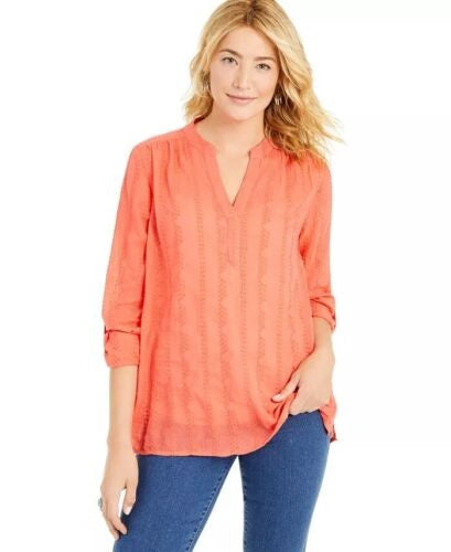 Blusa feminina texturizada com decote em V, tamanho 3X, estilo &amp; co, laranja