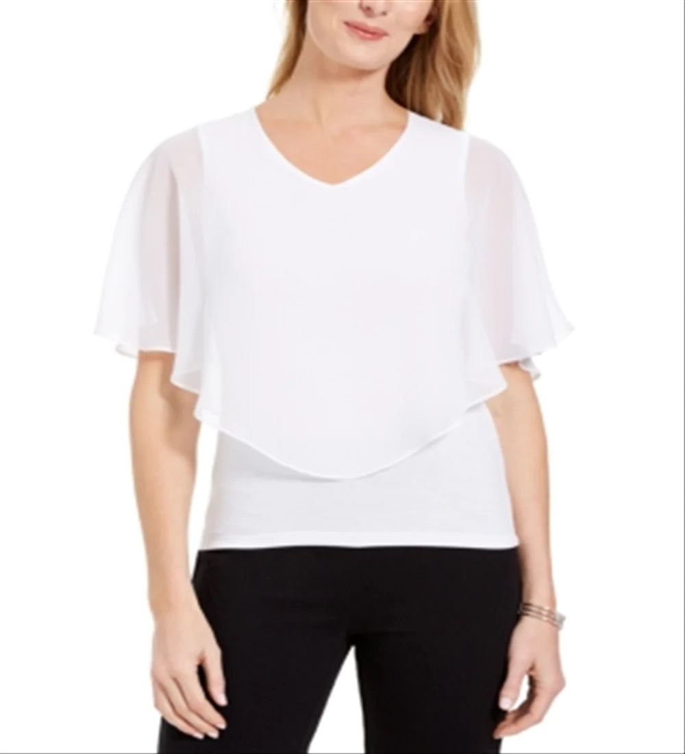 Top assimétrico de chiffon feminino JM Collection, branco - tamanho X-Large