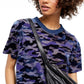 Camiseta feminina camuflada de manga curta e gola redonda Free People, azul, tamanho médio