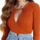 Blusa feminina GUESS manga comprida com decote em V marrom tamanho médio