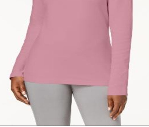 Blusa de gola alta de algodão Karen Scott feminina, rosa, tamanho X-S