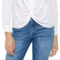 Blusa feminina INC com gola e manga comprida franzida na frente, tamanho médio, branca