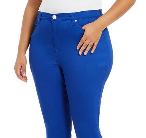 Calça jeans skinny plus size feminina rosa celebridade, cintura alta, azul, tamanho 14