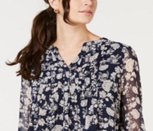 Top feminino estampado Charter Club Pintuck azul tamanho XX-G