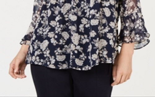 Top feminino estampado Charter Club Pintuck azul tamanho XX-G