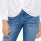 Blusa feminina de manga comprida com gola franzida frontal, tamanho X-S, branca, da INC International Concepts