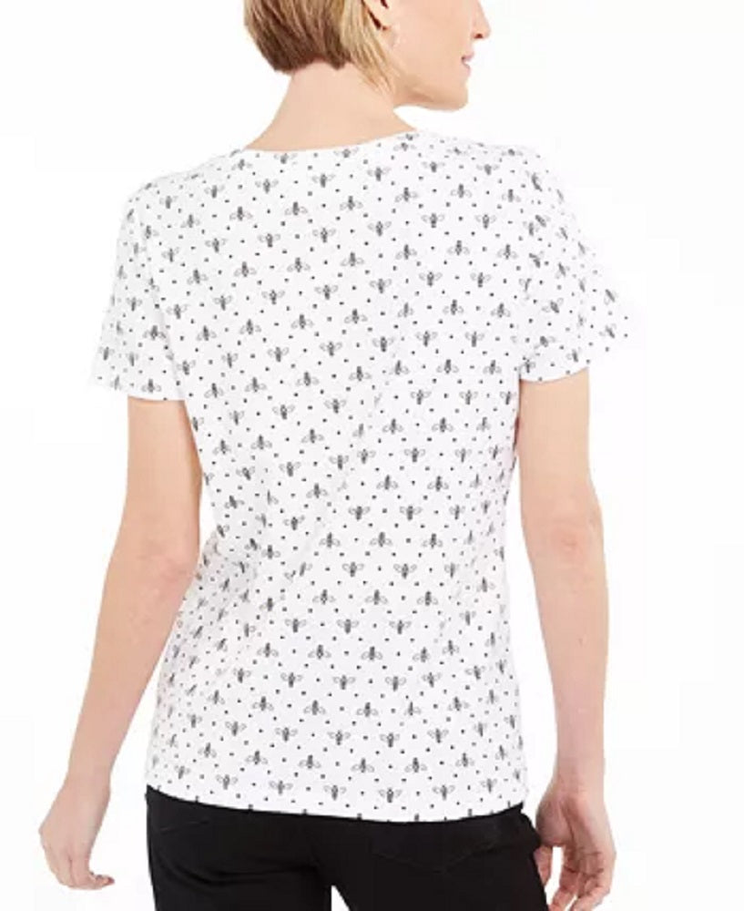 Camiseta Henley com estampa de abelha feminina Karen Scott, branca, tamanho grande