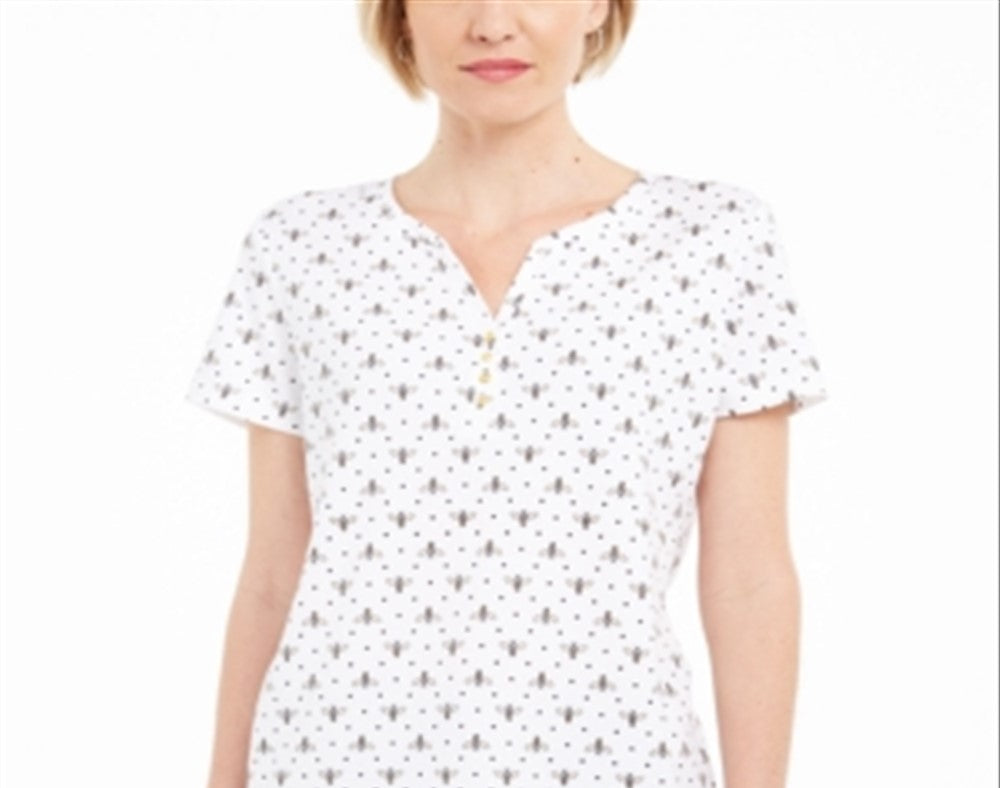 Camiseta Henley com estampa de abelha feminina Karen Scott, branca, tamanho grande