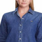 Camisa jeans feminina Ralph Lauren com gola azul, tamanho pequeno