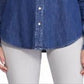 Camisa jeans feminina Ralph Lauren com gola azul, tamanho pequeno