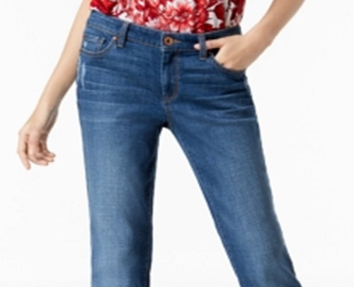 Calça jeans feminina estilo boyfriend com punho e ajuste curvo, da INC International Concepts, azul, tamanho 14