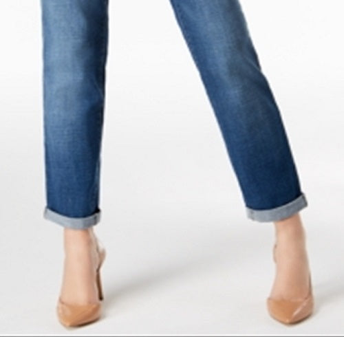 Calça jeans feminina estilo boyfriend com punho e ajuste curvo, da INC International Concepts, azul, tamanho 14