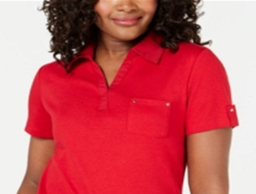 Polo Karen Scott de algodão feminino, vermelho, tamanho pequeno