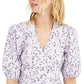 INC International Concepts Top feminino com estampa floral e manga curta, decote em V, roxo, tamanho extragrande