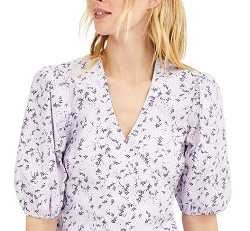 INC International Concepts Top feminino com estampa floral e manga curta, decote em V, roxo, tamanho extragrande