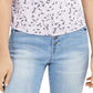 INC International Concepts Top feminino com estampa floral e manga curta, decote em V, roxo, tamanho extragrande
