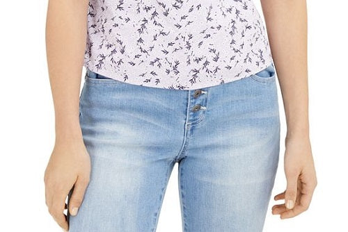 INC International Concepts Top feminino com estampa floral e manga curta, decote em V, roxo, tamanho extragrande