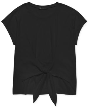 Inc International Concepts Camiseta Feminina Preta Pequena Amarrada na Frente Manga Curta Lisa Tamanho P