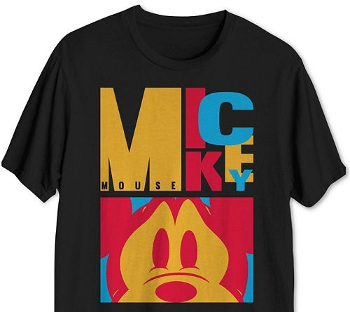 Camiseta masculina Jem com estampa do Mickey e blocos de cores, preta, tamanho grande