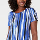 Blusa feminina estampada com decote redondo e manga curta, tamanho P, azul, da coleção JM