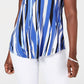 Blusa feminina estampada com decote redondo e manga curta, tamanho P, azul, da coleção JM
