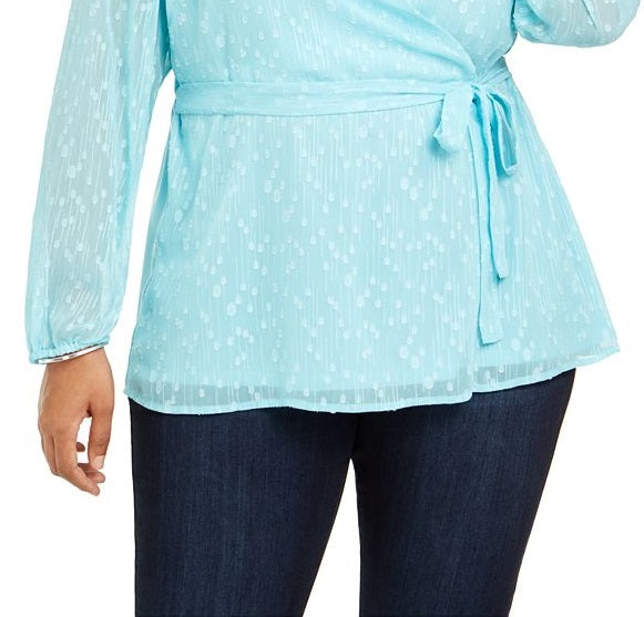 Blusa texturizada feminina Charter Club Plus, azul, tamanho 1X