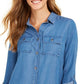 Camisa utilitária jeans feminina Charter Club azul tamanho XX-G