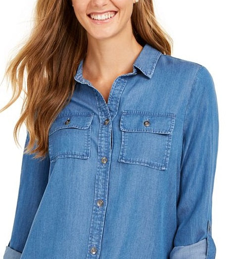 Camisa utilitária jeans feminina Charter Club azul tamanho XX-G