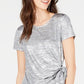 Blusa feminina INC International Concepts com amarração lateral metálica e brilho, tamanho pequeno, prateada