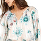 INC International Concepts Top feminino metálico tie-dye camponês branco tamanho extrapequeno