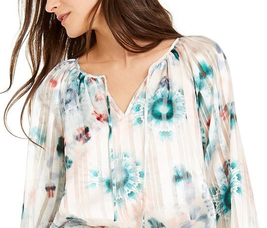 INC International Concepts Top feminino metálico tie-dye camponês branco tamanho extrapequeno