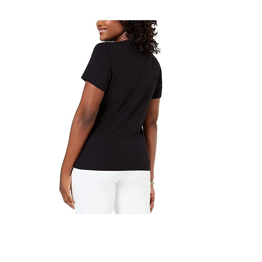 Camiseta feminina bordada Karen Scott, preta, tamanho X-G