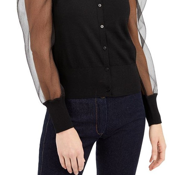 Cardigan feminino com manga trançada da INC International Concepts, preto, tamanho médio